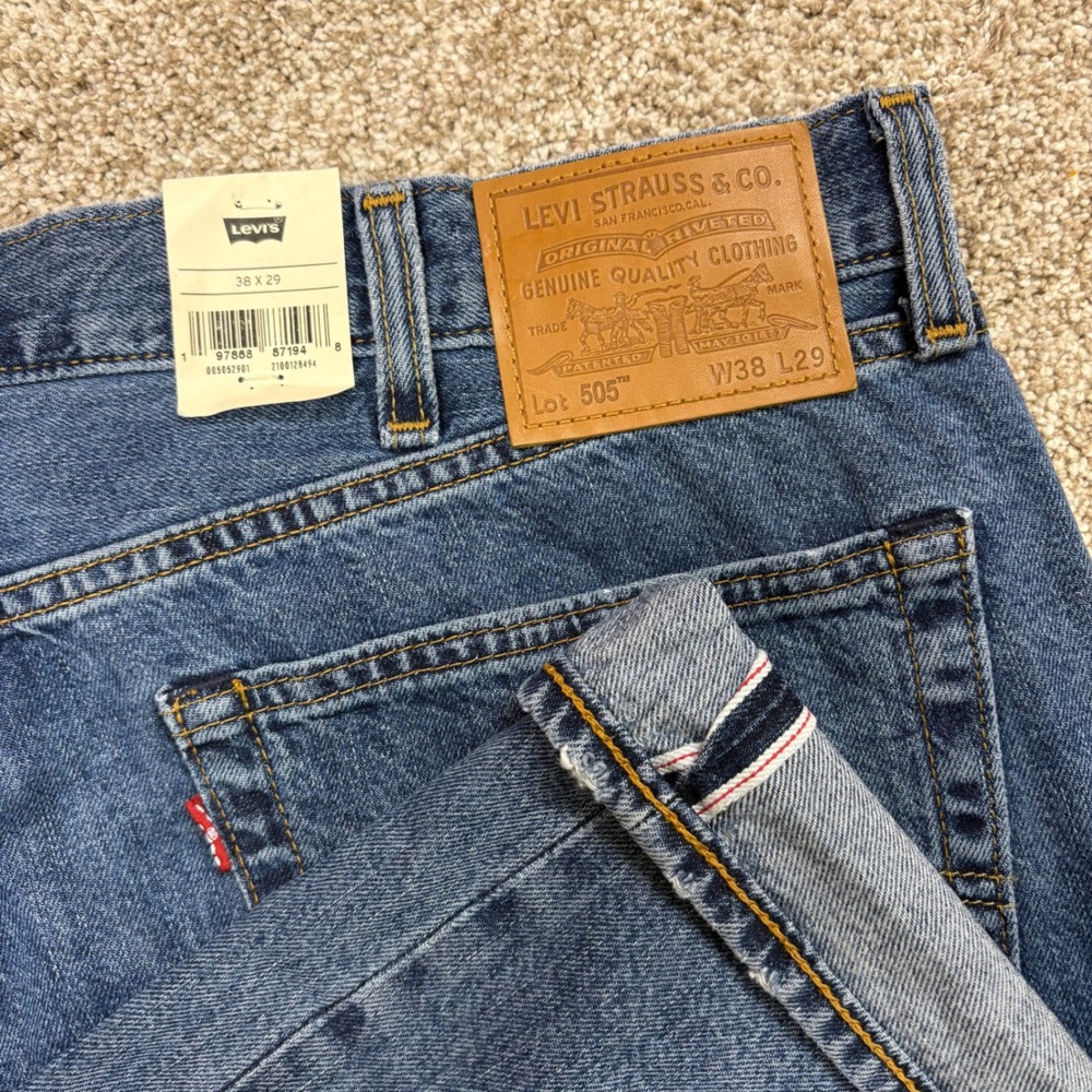 NEW Levi's 505 Premium Selvedge Jeans Men's 38x29 Blue Denim Straight Leg Fit